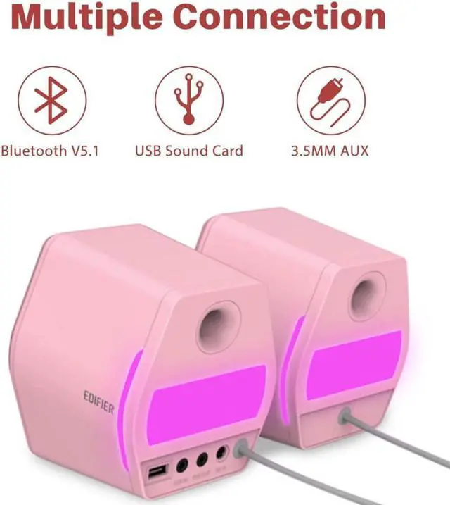 Alt view image 2 of 7 - Edifier G2000 32W PC Computer Speakers for Gaming Desktop PC Laptop Mac Computer Woofer Speakers Bluetooth USB 3.5mm AUX Inputs RGB Lights Multimedia Speakers Pink