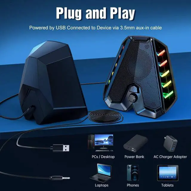 Alt view image 2 of 7 - WolfLawS GS04 Computer Speakers,RGB PC Wired Speakers with Subwoofer, USB-Powered Computer Speakers for Desktop with Bass Diaphragms Stereo, Small Gaming Speakers for PC Computer Laptop Mini Monitor