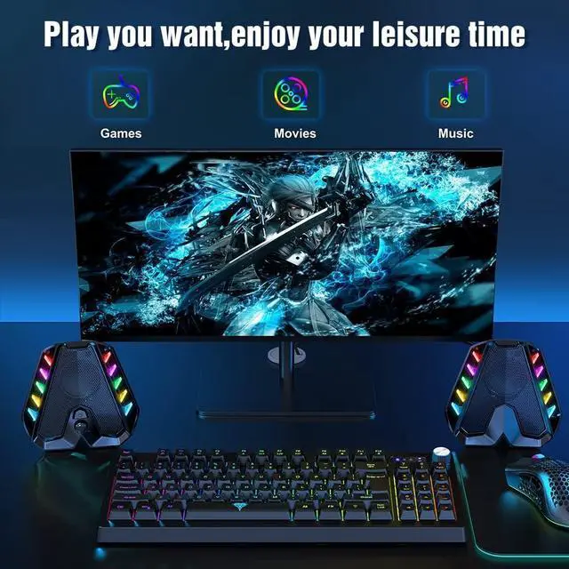 Alt view image 7 of 7 - WolfLawS GS04 Computer Speakers,RGB PC Wired Speakers with Subwoofer, USB-Powered Computer Speakers for Desktop with Bass Diaphragms Stereo, Small Gaming Speakers for PC Computer Laptop Mini Monitor