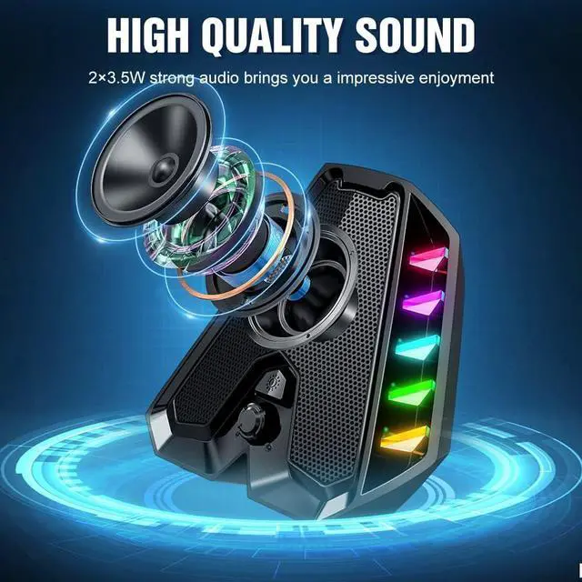 Alt view image 5 of 7 - WolfLawS GS04 Computer Speakers,RGB PC Wired Speakers with Subwoofer, USB-Powered Computer Speakers for Desktop with Bass Diaphragms Stereo, Small Gaming Speakers for PC Computer Laptop Mini Monitor