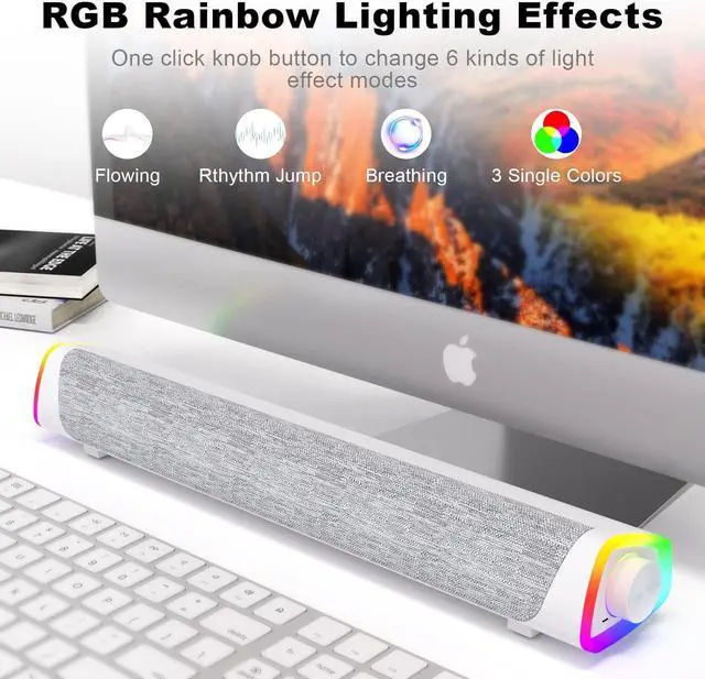 Alt view image 4 of 5 - SOULION R30 Plus Computer Speakers, Wired USB-Powered Bluetooth V5.3 PC Sound Bar, Colorful RGB Lights with Switch Button, Surround Sound Portable Computer SoundBar Speaker for Desktop Laptop Phone