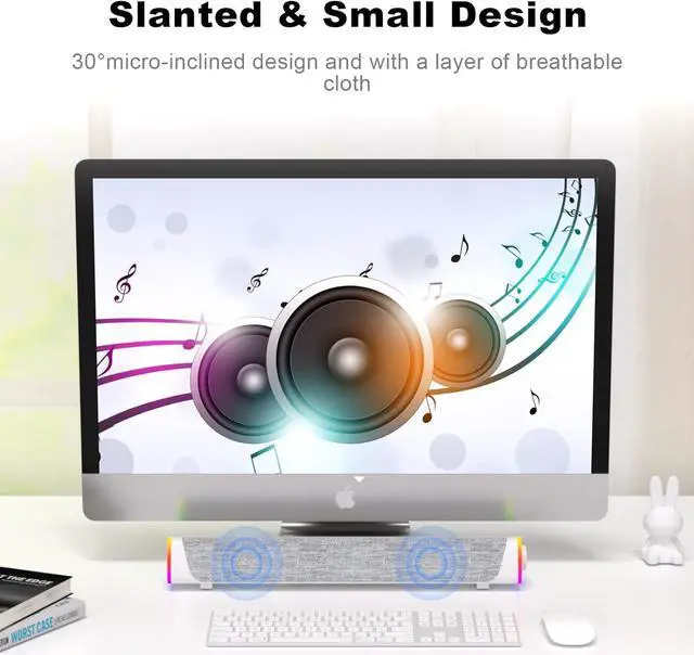 Alt view image 5 of 5 - SOULION R30 Plus Computer Speakers, Wired USB-Powered Bluetooth V5.3 PC Sound Bar, Colorful RGB Lights with Switch Button, Surround Sound Portable Computer SoundBar Speaker for Desktop Laptop Phone