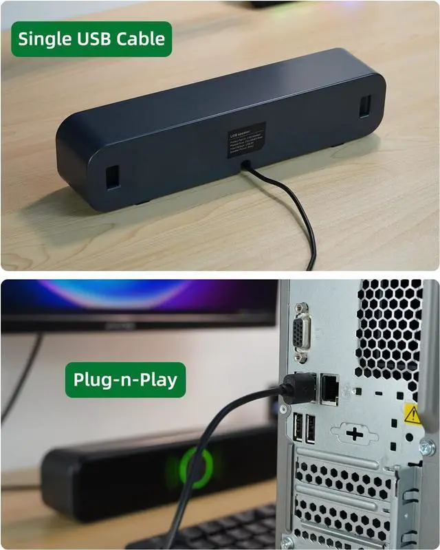 Alt view image 6 of 7 - USB Computer Speakers for Desktop, Laptop, PC Gaming Speakers, Small Computer Sound Bar with Stereo Loud Sound, Enhanced Bass, Dynamic RGB Light, Digital Volume Knob