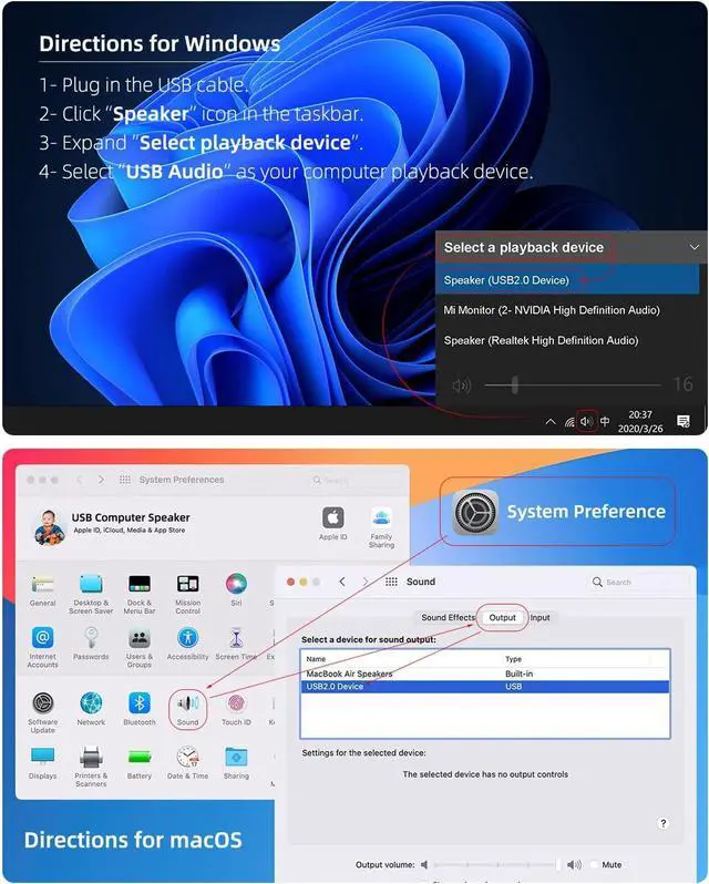 Alt view image 7 of 7 - USB Computer Speakers for Desktop, Laptop, PC Gaming Speakers, Small Computer Sound Bar with Stereo Loud Sound, Enhanced Bass, Dynamic RGB Light, Digital Volume Knob
