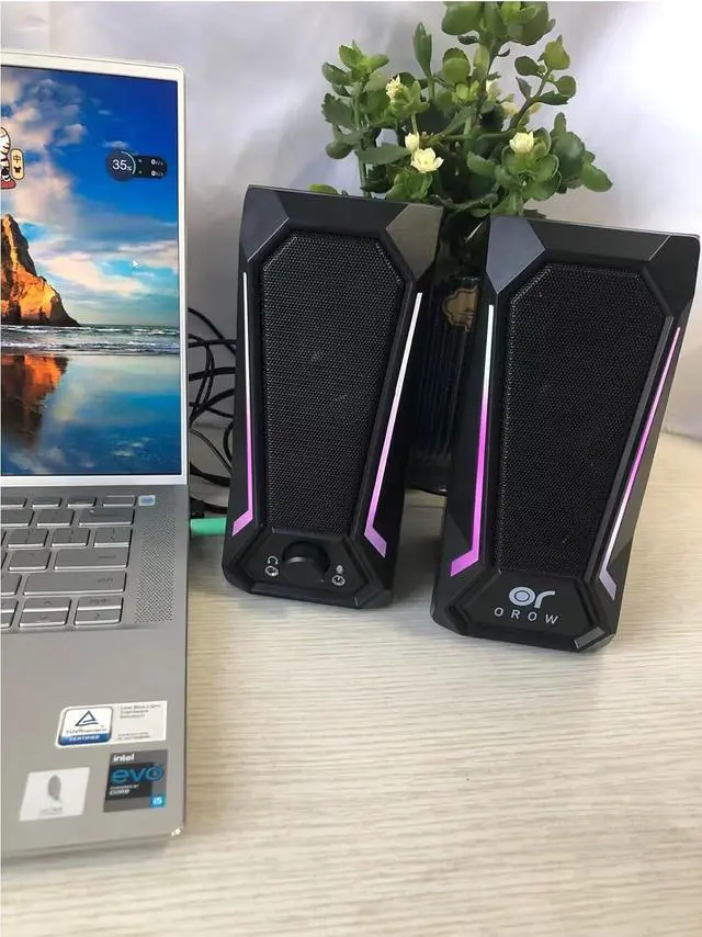 Alt view image 5 of 6 - OROW Computer Speakers for Desktop, Dual 5W PC Speakers with Headphone Jack,Laptop Speakers USB Powered with Mic,Desktop Speaker for PC/Monitor/Gaming Console/Cellphone(S202)