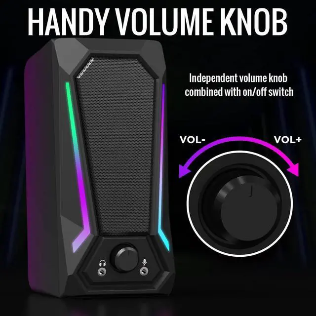 Alt view image 3 of 6 - OROW Computer Speakers for Desktop, Dual 5W PC Speakers with Headphone Jack,Laptop Speakers USB Powered with Mic,Desktop Speaker for PC/Monitor/Gaming Console/Cellphone(S202)