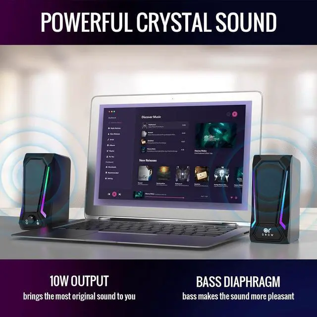 Alt view image 2 of 6 - OROW Computer Speakers for Desktop, Dual 5W PC Speakers with Headphone Jack,Laptop Speakers USB Powered with Mic,Desktop Speaker for PC/Monitor/Gaming Console/Cellphone(S202)