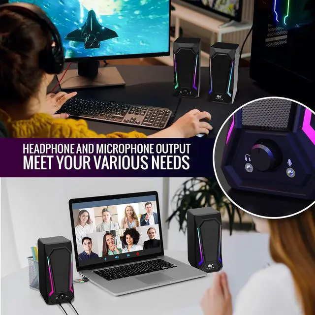 Alt view image 6 of 6 - OROW Computer Speakers for Desktop, Dual 5W PC Speakers with Headphone Jack,Laptop Speakers USB Powered with Mic,Desktop Speaker for PC/Monitor/Gaming Console/Cellphone(S202)