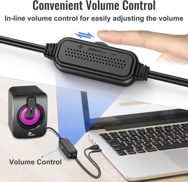 Alt view image 3 of 7 - NJSJ Computer Speakers, 2.0 RGB Gaming PC Speakers for Monitor, Small Wired Desktop Speaker,USB Powered,3.5 mm AUX-in, Volume Control,LED Light Gaming Speaker for Laptop, Tablets, Cellphone