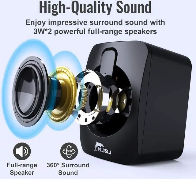 Alt view image 6 of 7 - NJSJ Computer Speakers, 2.0 RGB Gaming PC Speakers for Monitor, Small Wired Desktop Speaker,USB Powered,3.5 mm AUX-in, Volume Control,LED Light Gaming Speaker for Laptop, Tablets, Cellphone