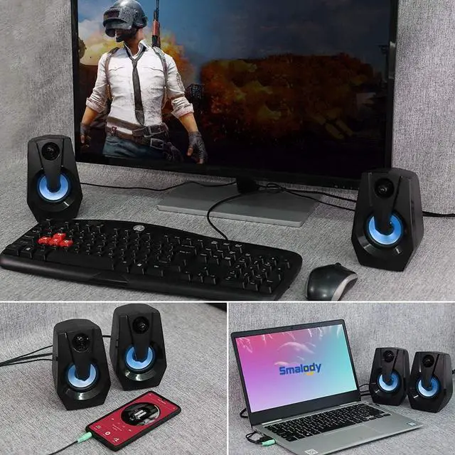 Alt view image 5 of 6 - Computer Speakers,Smalody Stereo 2.0 PC Speakers with LED Light, Volume Control Powered by USB,Wire Gaming Speaker for Laptop Desktop Smartphones
