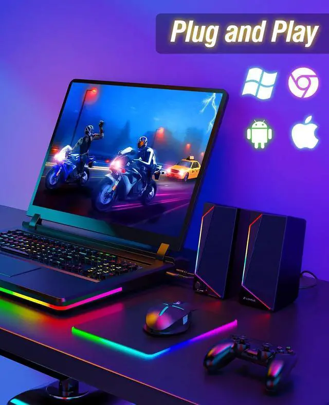 Alt view image 2 of 5 - LENRUE Computer Speakers for Desktop Monitor, USB/USB-C Powered PC Speakers with Loud Stereo Sound, Headphone-in for Desktop, iMac, MacBook, Laptop, Monitor