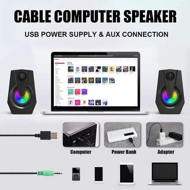 Alt view image 7 of 7 - Computer Speakers,Smalody Stereo 2.0 PC Speakers with LED Light, Volume Control Powered by USB,Wire Gaming Speaker for Laptop Desktop Smartphones