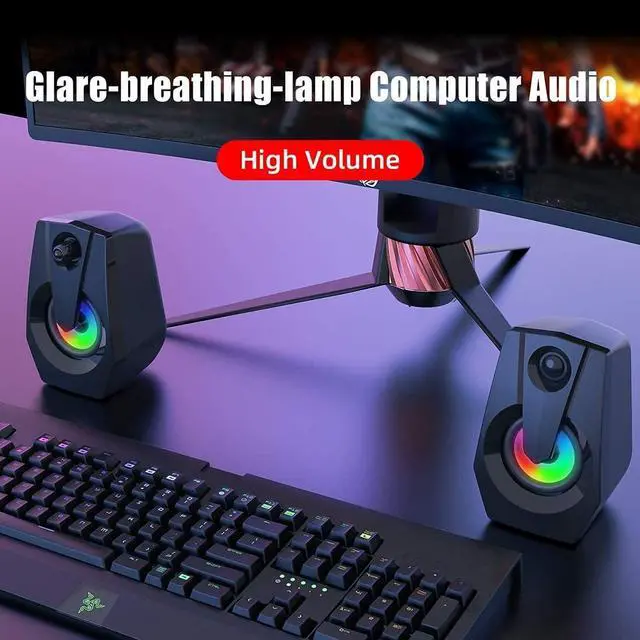 Alt view image 3 of 7 - Computer Speakers,Smalody Stereo 2.0 PC Speakers with LED Light, Volume Control Powered by USB,Wire Gaming Speaker for Laptop Desktop Smartphones