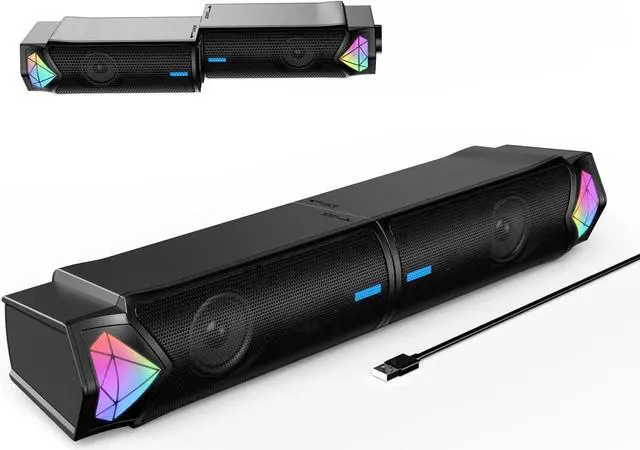 Main image of Computer Speakers, Bluetooth Dynamic RGB Computer Sound Bar, Dual HiFi Stereo & Gradient RGB Lighting Laptop Soundbar, USB Powered Speakers for Desktop, Monitors, Phone, PC, Laptop(Include C Adapter)
