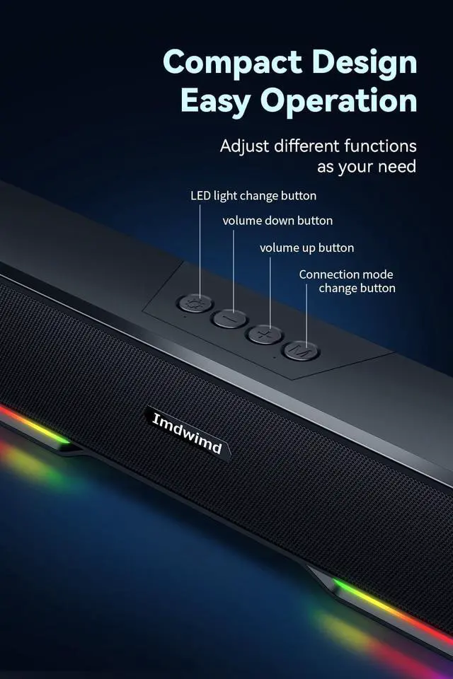 Alt view image 3 of 6 - PC Speakers, Dynamic RGB Speakers, HiFi Stereo Gaming Soundbar, Stereo USB Soundbar, Small Loud Gaming Speakers for Desktop/Laptop/PC/Switch Imdwimd