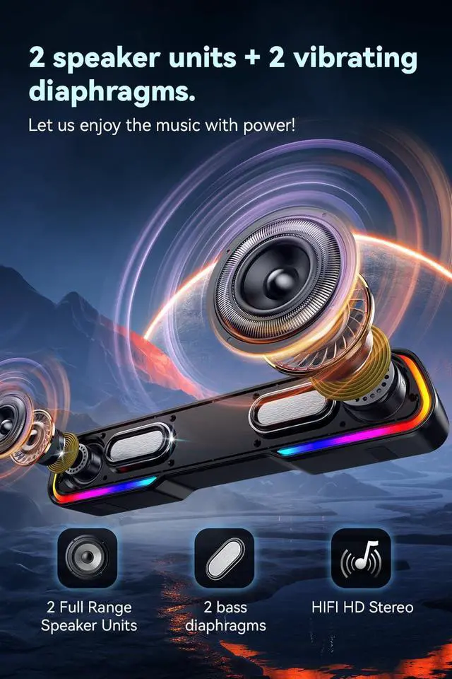 Alt view image 5 of 6 - PC Speakers, Dynamic RGB Speakers, HiFi Stereo Gaming Soundbar, Stereo USB Soundbar, Small Loud Gaming Speakers for Desktop/Laptop/PC/Switch Imdwimd