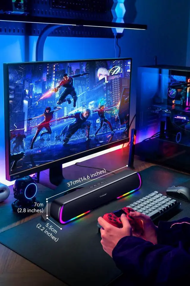 Alt view image 6 of 6 - PC Speakers, Dynamic RGB Speakers, HiFi Stereo Gaming Soundbar, Stereo USB Soundbar, Small Loud Gaming Speakers for Desktop/Laptop/PC/Switch Imdwimd