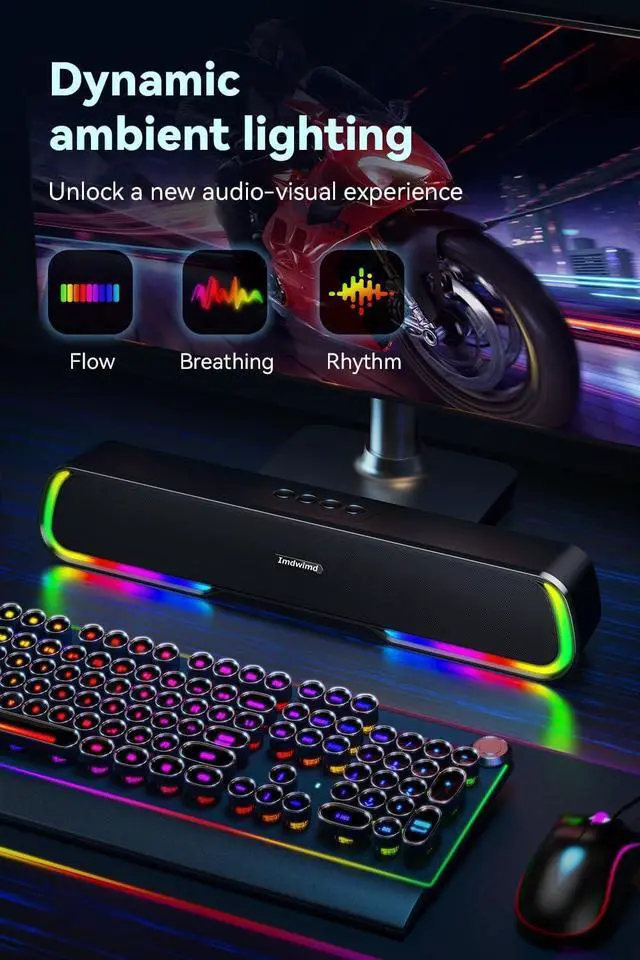 Alt view image 4 of 6 - PC Speakers, Dynamic RGB Speakers, HiFi Stereo Gaming Soundbar, Stereo USB Soundbar, Small Loud Gaming Speakers for Desktop/Laptop/PC/Switch Imdwimd