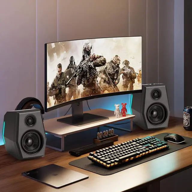 Alt view image 7 of 7 - Sanyun SW209 36W Computer Gaming PC Speakers - Multiple EQ Sound Mode - Bluetooth 5.0 USB 3.5mm Aux Inputs -RGB Lights - 2.0 Multimedia Speakers - for Laptop Mac Desktop Monitor (Pair, Black)