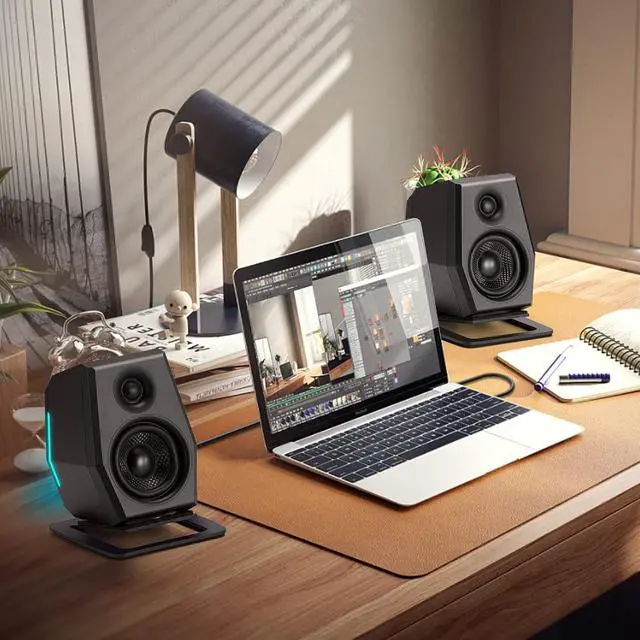 Alt view image 6 of 7 - Sanyun SW209 36W Computer Gaming PC Speakers - Multiple EQ Sound Mode - Bluetooth 5.0 USB 3.5mm Aux Inputs -RGB Lights - 2.0 Multimedia Speakers - for Laptop Mac Desktop Monitor (Pair, Black)