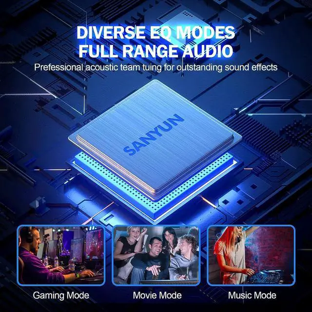 Alt view image 3 of 7 - Sanyun SW209 36W Computer Gaming PC Speakers - Multiple EQ Sound Mode - Bluetooth 5.0 USB 3.5mm Aux Inputs -RGB Lights - 2.0 Multimedia Speakers - for Laptop Mac Desktop Monitor (Pair, Black)