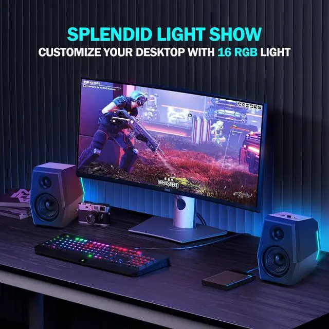 Alt view image 4 of 7 - Sanyun SW209 36W Computer Gaming PC Speakers - Multiple EQ Sound Mode - Bluetooth 5.0 USB 3.5mm Aux Inputs -RGB Lights - 2.0 Multimedia Speakers - for Laptop Mac Desktop Monitor (Pair, Black)