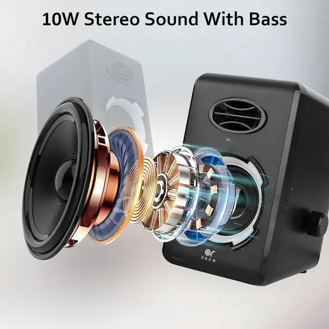 Alt view image 4 of 6 - OROW Computer Speakers,10W Stereo Sound Laptop Speaker,USB Powered Desktop Speaker with Volume Control,Mini PC Speakers with RGB, PC/PS4/Smartphone/Tablet/Music Player(Black&S205)
