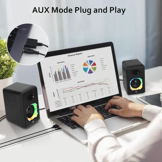 Alt view image 5 of 6 - OROW Computer Speakers,10W Stereo Sound Laptop Speaker,USB Powered Desktop Speaker with Volume Control,Mini PC Speakers with RGB, PC/PS4/Smartphone/Tablet/Music Player(Black&S205)