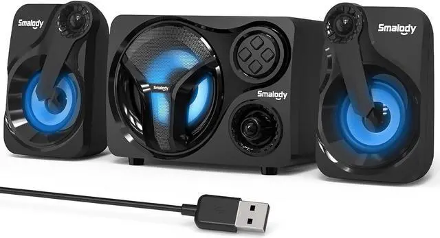 Main image of PC Speakers, Computer Speakers with Subwoofer, 2.1 Powered Sound System, Speaker Wired/Bluetooth/Cool LED/LINE-in/USB TF Slot, Compatible with Desktop PC, Laptop, Projector