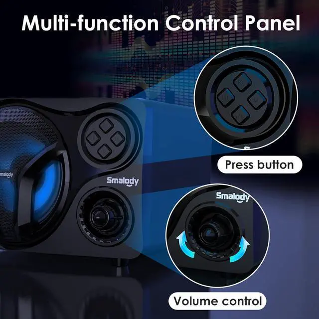 Alt view image 3 of 6 - PC Speakers, Computer Speakers with Subwoofer, 2.1 Powered Sound System, Speaker Wired/Bluetooth/Cool LED/LINE-in/USB TF Slot, Compatible with Desktop PC, Laptop, Projector