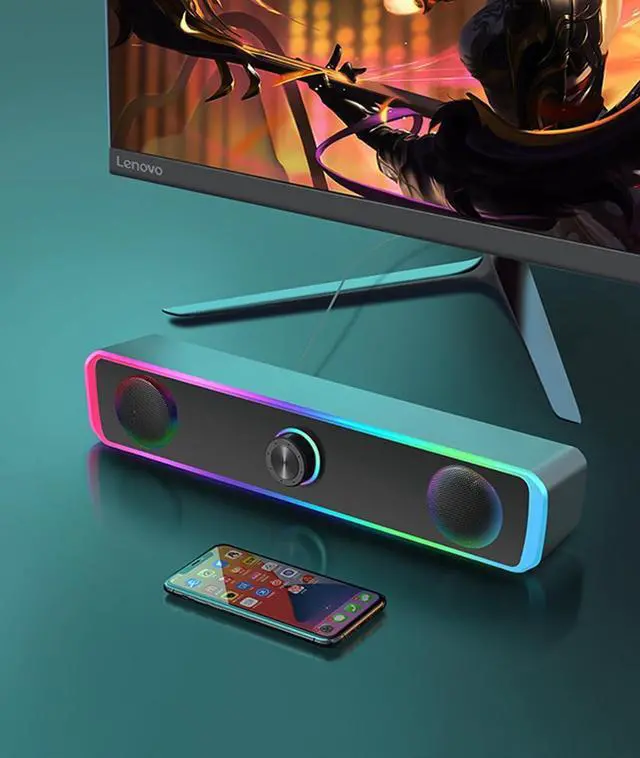 Alt view image 7 of 7 - Computer Speakers for Desktop, RGB Lights PC Speakers with Bass Sound, USB Powered for Computer Desktop PC Laptop Monitor Plug and Play (Black)