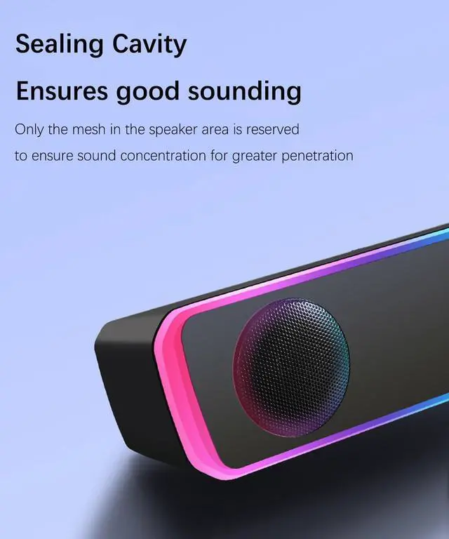 Alt view image 5 of 7 - Computer Speakers for Desktop, RGB Lights PC Speakers with Bass Sound, USB Powered for Computer Desktop PC Laptop Monitor Plug and Play (Black)