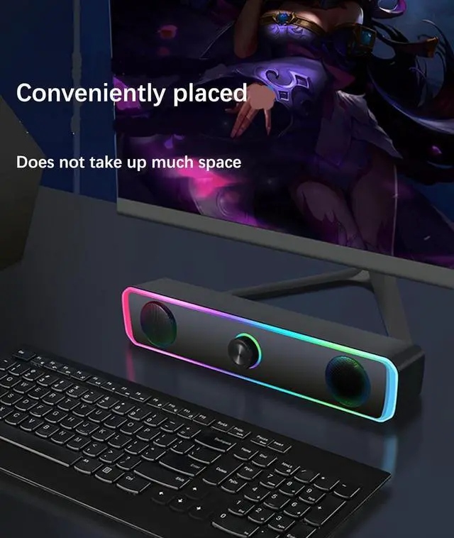Alt view image 2 of 7 - Computer Speakers for Desktop, RGB Lights PC Speakers with Bass Sound, USB Powered for Computer Desktop PC Laptop Monitor Plug and Play (Black)