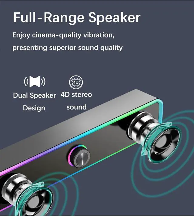 Alt view image 3 of 7 - Computer Speakers for Desktop, RGB Lights PC Speakers with Bass Sound, USB Powered for Computer Desktop PC Laptop Monitor Plug and Play (Black)