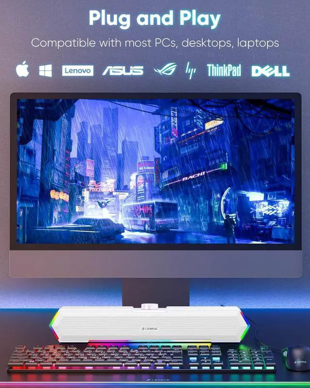 Alt view image 5 of 6 - LENRUE G11 Computer Speakers for Desktop, Touch Lights PC Speakers with Surge Clear Sound, USB C/USB Powered for Computer Desktop PC Laptop Monitor(White)