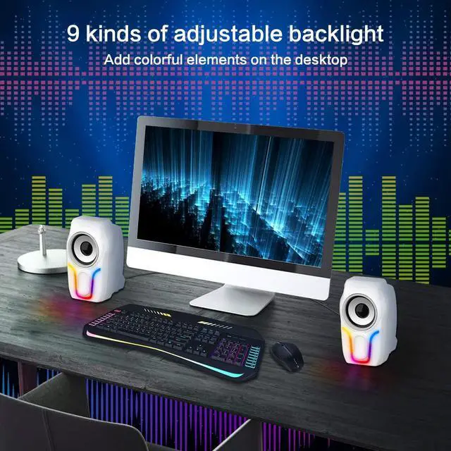 Alt view image 5 of 6 - Computer Speakers,2.0 Stereo Volume Control Gaming Speakers with Surround Sound,6 RGB LED Backlit Effect,USB Powered Wired Laptop Speakers with 3.5mm for Desktop Computer/PC/Laptops(White)