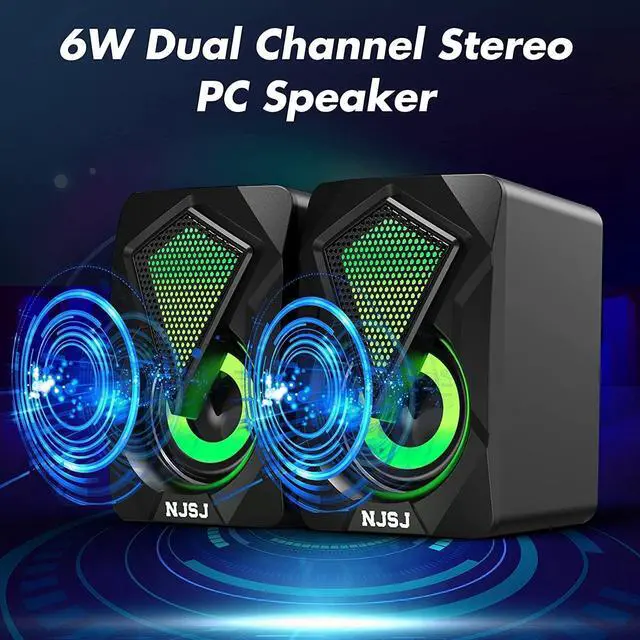 Alt view image 4 of 6 - NJSJ Computer Speakers,2.0 USB Powered Gaming Speakers with RGB LED Light 3.5mm Aux Input Stereo Mini Multimedia Speaker for PC, Desktop, Laptop, Cellphone, Monitor