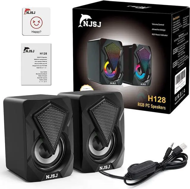 Alt view image 6 of 6 - NJSJ Computer Speakers,2.0 USB Powered Gaming Speakers with RGB LED Light 3.5mm Aux Input Stereo Mini Multimedia Speaker for PC, Desktop, Laptop, Cellphone, Monitor