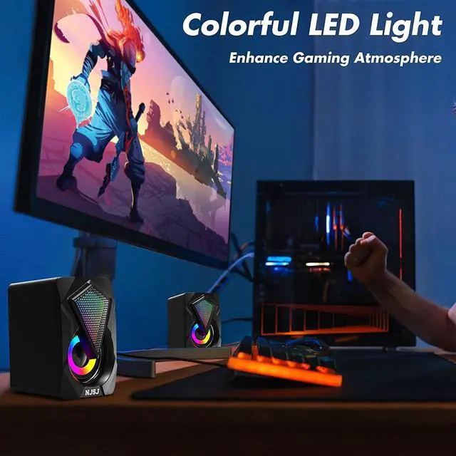 Alt view image 3 of 6 - NJSJ Computer Speakers,2.0 USB Powered Gaming Speakers with RGB LED Light 3.5mm Aux Input Stereo Mini Multimedia Speaker for PC, Desktop, Laptop, Cellphone, Monitor