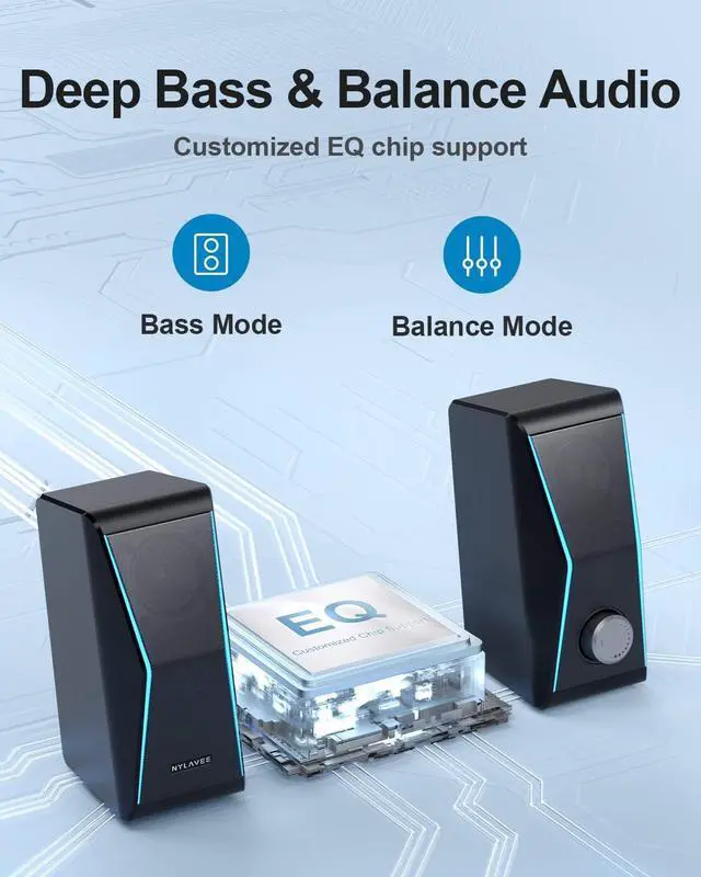 Alt view image 5 of 7 - Computer Speakers, Dynamic PC Speakers, Bluetooth 5.0 HiFi Computer Speakers for Desktop with 2 Bass Diaphragms & 4 Speaker Units, USB Powered & 3.5mm AUX Cable for PC Laptop Monitor Tablet Phone