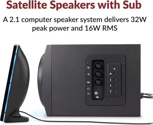 Alt view image 5 of 7 - Cyber Acoustics Bluetooth Speakers with LED Lights  The Perfect Gaming, Movie, Party, Multimedia 2.1 Subwoofer Speaker System (CA-SP34BT)