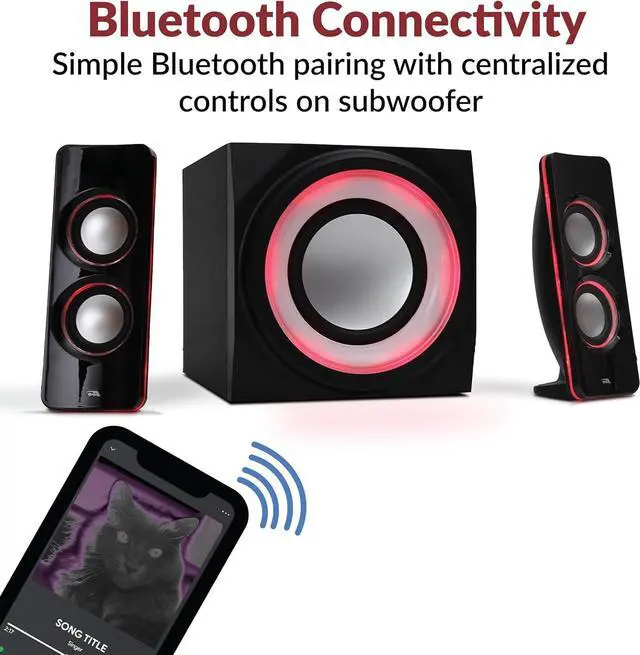 Alt view image 2 of 7 - Cyber Acoustics Bluetooth Speakers with LED Lights  The Perfect Gaming, Movie, Party, Multimedia 2.1 Subwoofer Speaker System (CA-SP34BT)