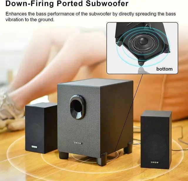 Alt view image 5 of 6 - OROW New USB-Powered 2.1 Multimedia Speakers System with Subwoofer,16W Computer Speakers,Strong Bass,3.5mm Audio Inputs,Great for PC/PS4/TV (Wooden)