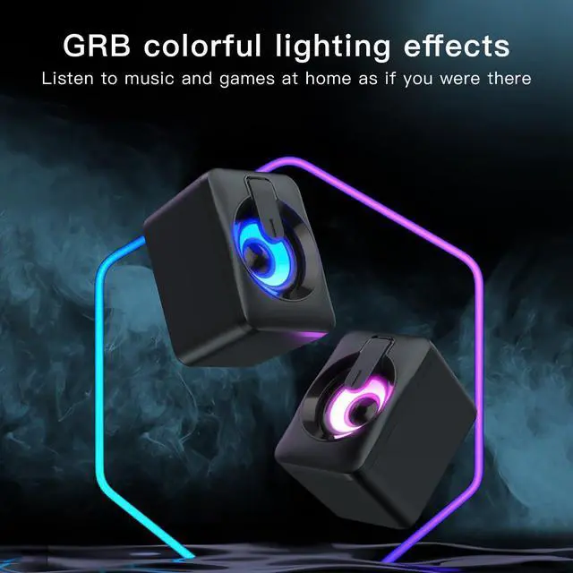 Alt view image 3 of 6 - KUNISO Computer Speaker, Wired Desktop Speaker, RGB Colorful Mini Gaming Speaker, USB Powered, 3.5mm AUX-in, Volume Control for PC, Laptop, Tablet, Mobile, MP3