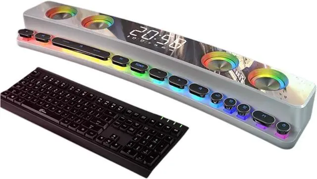 Main image of Computer Speaker - BT 5.0 HiFi Stereo PC Gaming Speaker, Multi Fuctional RGB Wired Wireless Dual Mode Subwoofer Speaker with 13 Mechanical Key & E-Display, Dazzle Colour Premium Edition (White)