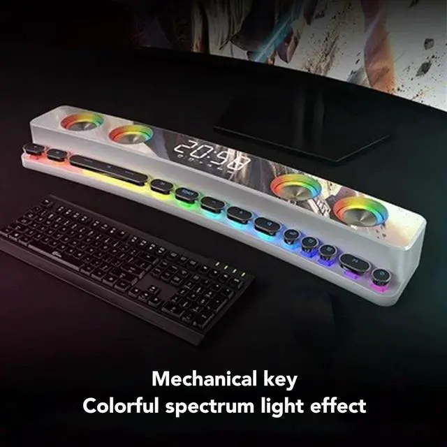 Alt view image 3 of 7 - Computer Speaker - BT 5.0 HiFi Stereo PC Gaming Speaker, Multi Fuctional RGB Wired Wireless Dual Mode Subwoofer Speaker with 13 Mechanical Key & E-Display, Dazzle Colour Premium Edition (White)
