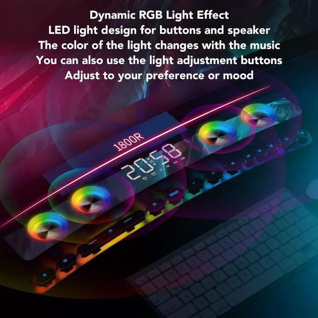 Alt view image 2 of 7 - Computer Speaker - BT 5.0 HiFi Stereo PC Gaming Speaker, Multi Fuctional RGB Wired Wireless Dual Mode Subwoofer Speaker with 13 Mechanical Key & E-Display, Dazzle Colour Premium Edition (White)