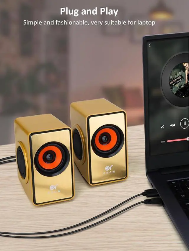 Alt view image 2 of 6 - OROW Small Computer Speakers for Desktop Monitor,Laptop Speakers USB Powered,Desktop Speakers for PC with Volume Control (Gold