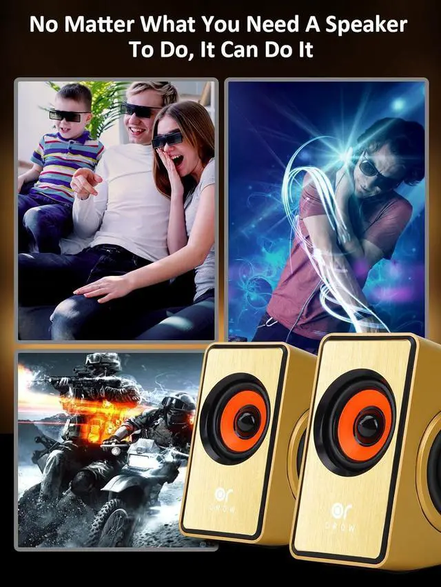 Alt view image 3 of 6 - OROW Small Computer Speakers for Desktop Monitor,Laptop Speakers USB Powered,Desktop Speakers for PC with Volume Control (Gold